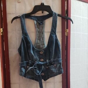 Denim Button-Front Tie-Front Vest